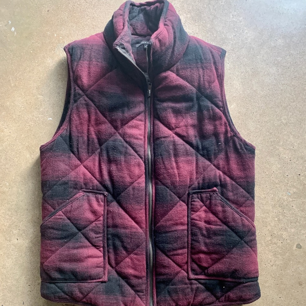 Burgundy and black Buffalo plaid vest